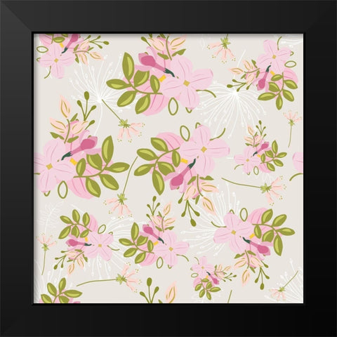 Pink Floral Pattern Black Modern Wood Framed Art Print by Lavoie, Tina