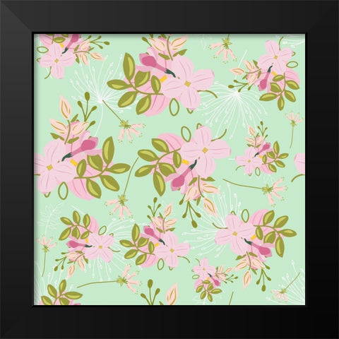 Pink Mint Floral Pattern Black Modern Wood Framed Art Print by Lavoie, Tina