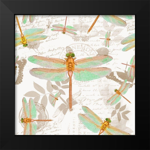 Vintage Botanicals Dragonfly Pattern Copper Black Modern Wood Framed Art Print by Lavoie, Tina