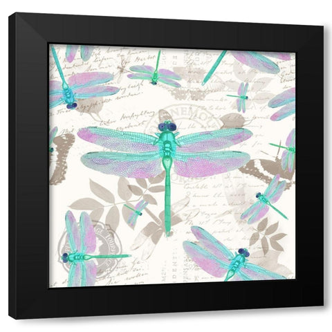 Vintage Botanicals Dragonfly Pattern Green Black Modern Wood Framed Art Print with Double Matting by Lavoie, Tina
