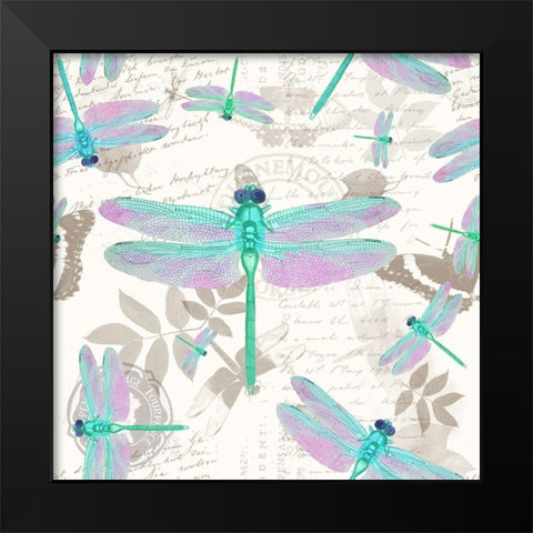 Vintage Botanicals Dragonfly Pattern Green Black Modern Wood Framed Art Print by Lavoie, Tina