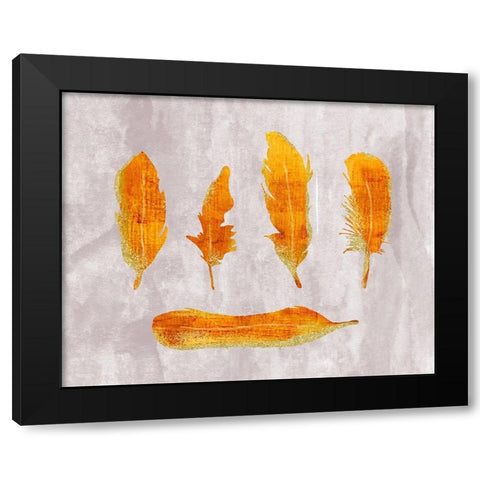 Gold Ombre Feathers II Black Modern Wood Framed Art Print with Double Matting by Lavoie, Tina