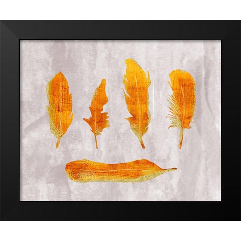 Gold Ombre Feathers II Black Modern Wood Framed Art Print by Lavoie, Tina