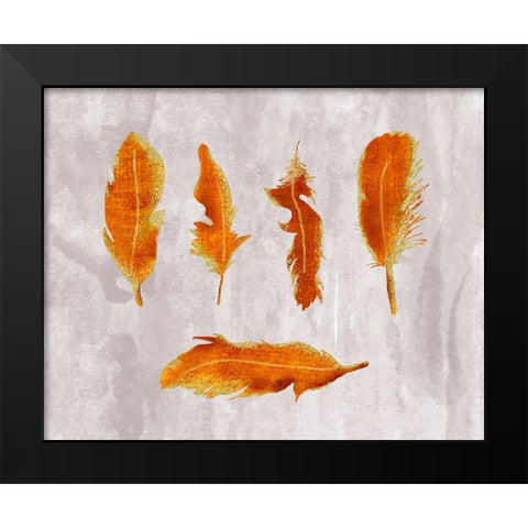 Gold Ombre Feathers III Black Modern Wood Framed Art Print by Lavoie, Tina