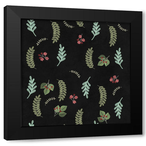 Winter Botaical Pattern Black Modern Wood Framed Art Print by Lavoie, Tina