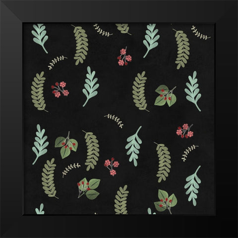 Winter Botaical Pattern Black Modern Wood Framed Art Print by Lavoie, Tina