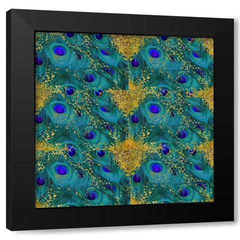 Gold Speckled Peacock Pattern Black Modern Wood Framed Art Print by Lavoie, Tina