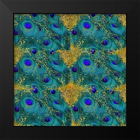 Gold Speckled Peacock Pattern Black Modern Wood Framed Art Print by Lavoie, Tina