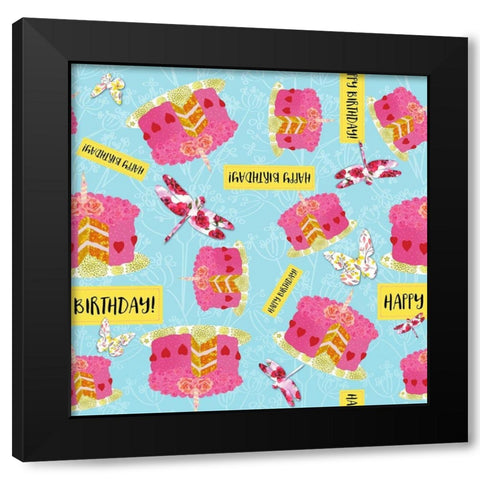 Birthday Garden Party Black Modern Wood Framed Art Print by Lavoie, Tina