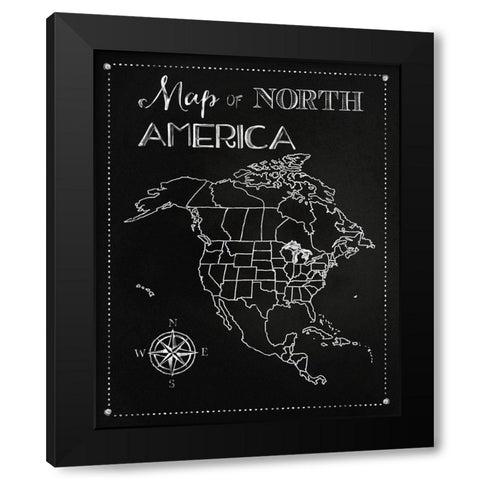 Chalk Map Of North America Black Modern Wood Framed Art Print with Double Matting by Lavoie, Tina