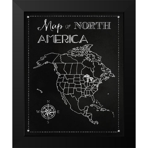 Chalk Map Of North America Black Modern Wood Framed Art Print by Lavoie, Tina