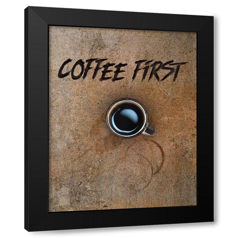 Coffee First Black Modern Wood Framed Art Print with Double Matting by Lavoie, Tina