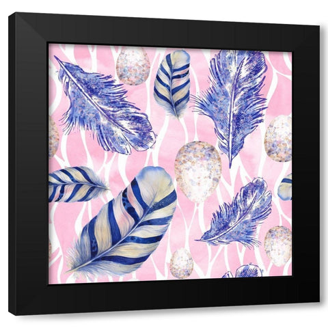 Feather And Egg Pattern I Black Modern Wood Framed Art Print by Lavoie, Tina