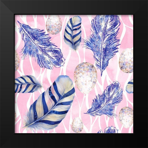 Feather And Egg Pattern I Black Modern Wood Framed Art Print by Lavoie, Tina