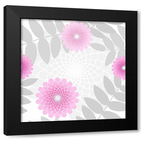 Flowers And Leaves Pattern Pink Black Modern Wood Framed Art Print with Double Matting by Lavoie, Tina