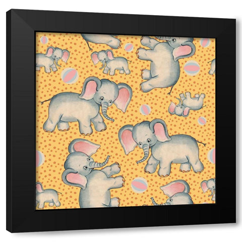 Cute Baby Elephant Pattern Black Modern Wood Framed Art Print with Double Matting by Lavoie, Tina