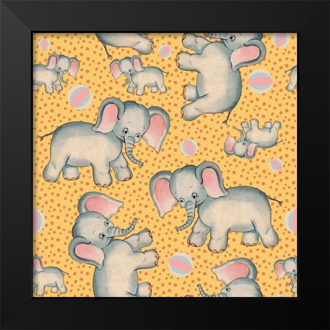 Cute Baby Elephant Pattern Black Modern Wood Framed Art Print by Lavoie, Tina