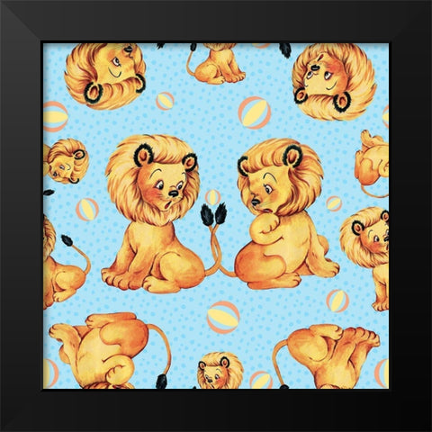 Cute Baby Lion Pattern Black Modern Wood Framed Art Print by Lavoie, Tina