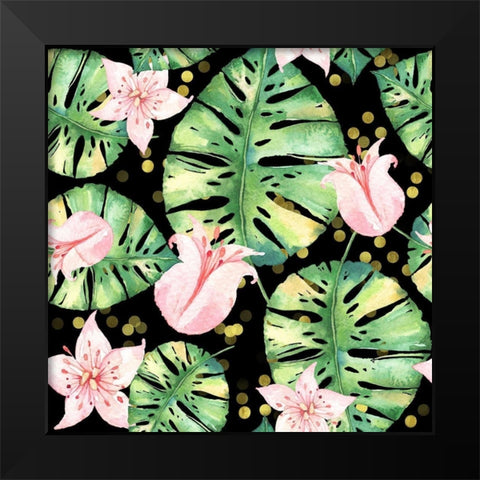Tropical Monstera Floral Pattern Black Modern Wood Framed Art Print by Lavoie, Tina