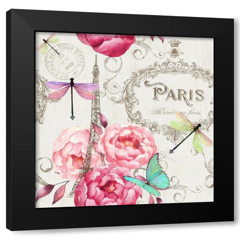 Paris Flower Market Pattern Black Modern Wood Framed Art Print by Lavoie, Tina