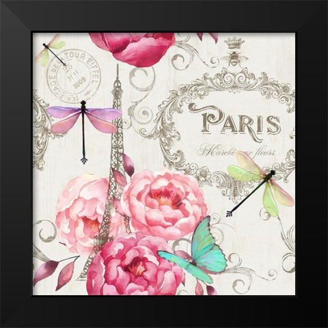 Paris Flower Market Pattern Black Modern Wood Framed Art Print by Lavoie, Tina