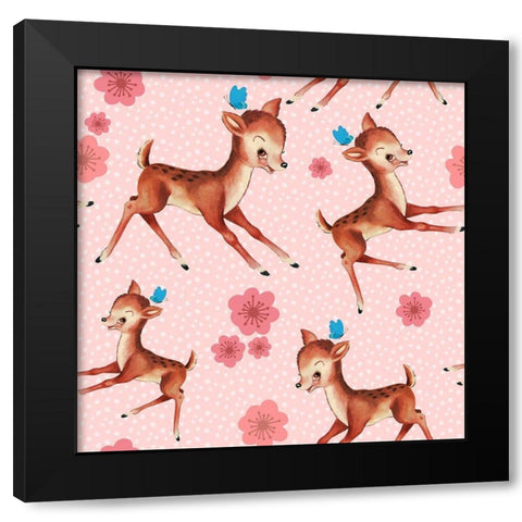 Cute Baby Deer Pattern Black Modern Wood Framed Art Print with Double Matting by Lavoie, Tina