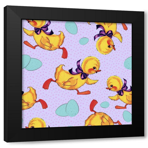 Cute Ducking Pattern Black Modern Wood Framed Art Print by Lavoie, Tina