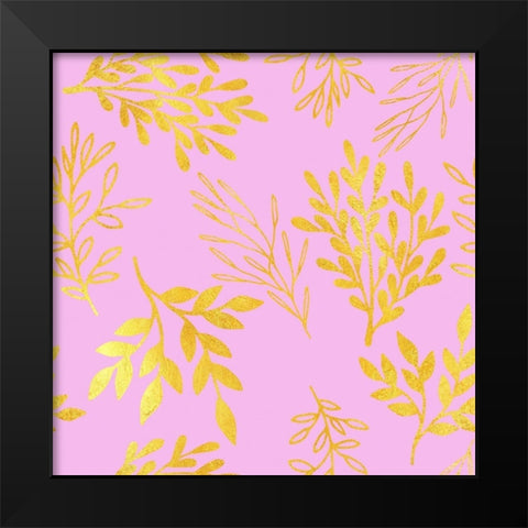 Golden Leaves on Pink Pattern Black Modern Wood Framed Art Print by Lavoie, Tina