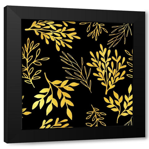 Golden Leaves Pattern Black Modern Wood Framed Art Print with Double Matting by Lavoie, Tina