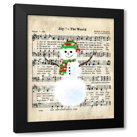 Snowman Conducts Joy To The World Black Modern Wood Framed Art Print with Double Matting by Lavoie, Tina