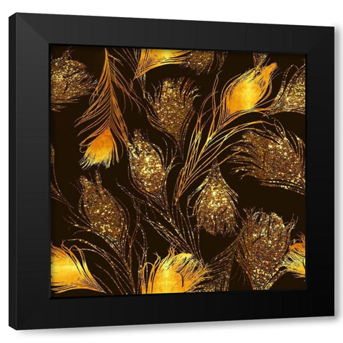 Luxe Feather Pattern Black Modern Wood Framed Art Print with Double Matting by Lavoie, Tina