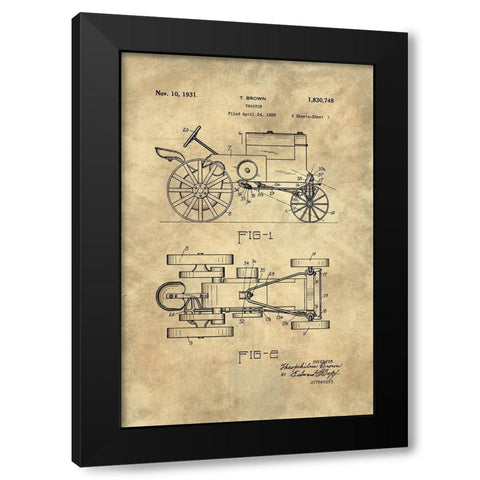 Tractor Blueprint - Industrial Farmhouse Black Modern Wood Framed Art Print with Double Matting by Lavoie, Tina