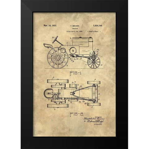 Tractor Blueprint - Industrial Farmhouse Black Modern Wood Framed Art Print by Lavoie, Tina