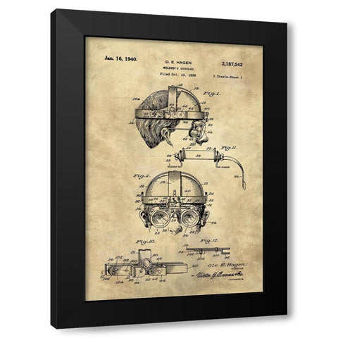 Welding Goggles Blueprint - Industrial Farmhouse Black Modern Wood Framed Art Print with Double Matting by Lavoie, Tina
