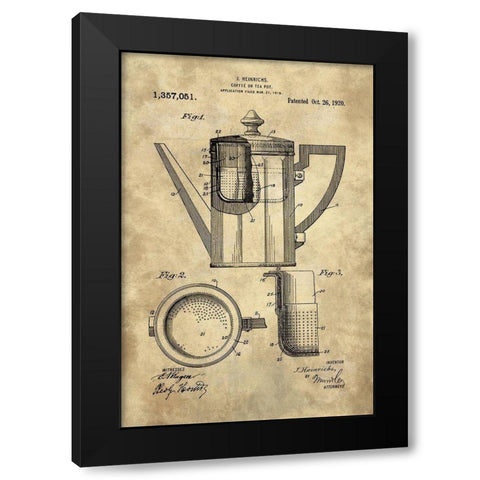 Coffee Or Tea Pot Blueprint - Industrial Farmhouse Black Modern Wood Framed Art Print with Double Matting by Lavoie, Tina