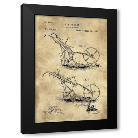 Garden Plow Blueprint Industrial Farmhouse Black Modern Wood Framed Art Print with Double Matting by Lavoie, Tina