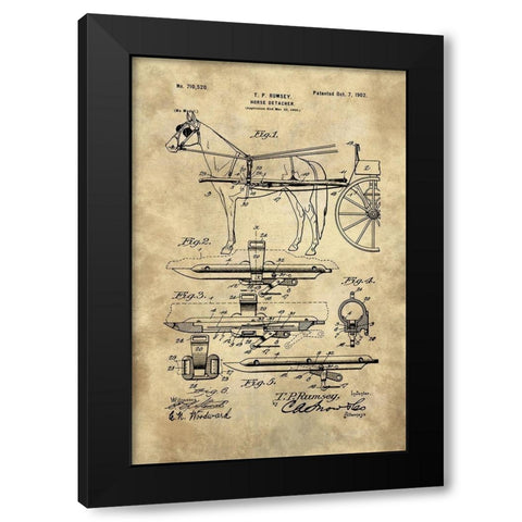 Horse Detacher Blueprint - Industrial Farmhouse Black Modern Wood Framed Art Print with Double Matting by Lavoie, Tina
