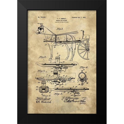 Horse Detacher Blueprint - Industrial Farmhouse Black Modern Wood Framed Art Print by Lavoie, Tina