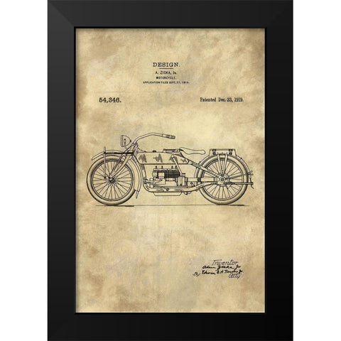 Motorcycle Blueprint Industrial Farmhouse Black Modern Wood Framed Art Print by Lavoie, Tina