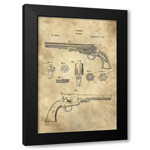Revolver Blueprint Industrial Farmhouse Black Modern Wood Framed Art Print with Double Matting by Lavoie, Tina