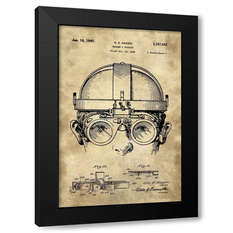 Welding Goggles Blueprint Detail Drawing - Industrial Farmhouse Black Modern Wood Framed Art Print with Double Matting by Lavoie, Tina