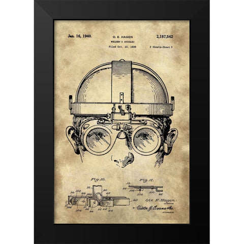 Welding Goggles Blueprint Detail Drawing - Industrial Farmhouse Black Modern Wood Framed Art Print by Lavoie, Tina
