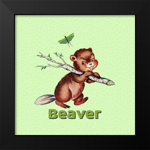 Cute Baby Beaver Black Modern Wood Framed Art Print by Lavoie, Tina