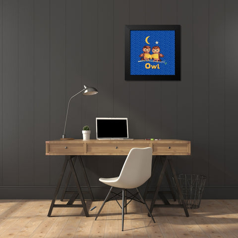 Cute Baby Owls Black Modern Wood Framed Art Print by Lavoie, Tina