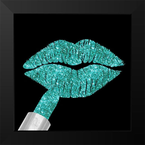 Aqua Glitter Lipstick Black Modern Wood Framed Art Print by Lavoie, Tina
