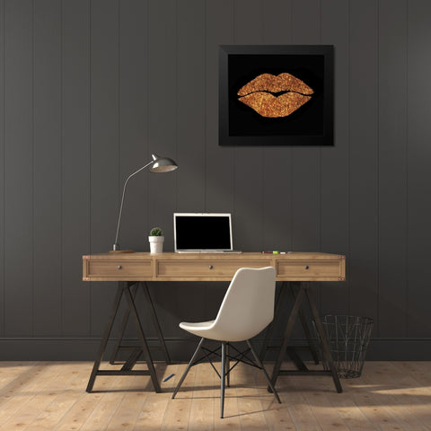 Copper Glitter Kiss Black Modern Wood Framed Art Print by Lavoie, Tina
