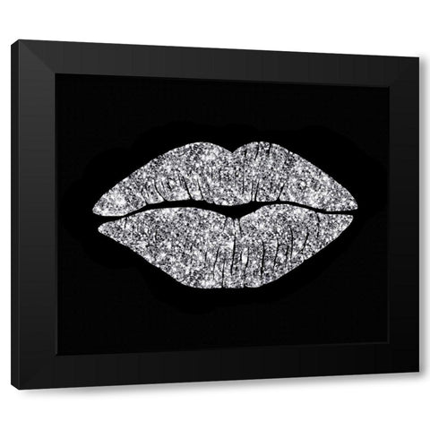 Silver Glitter Kiss Black Modern Wood Framed Art Print by Lavoie, Tina