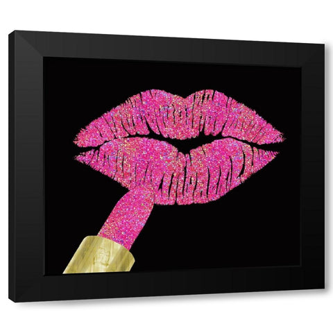 Iridescent Glitter Kiss Hot Pink Black Modern Wood Framed Art Print with Double Matting by Lavoie, Tina