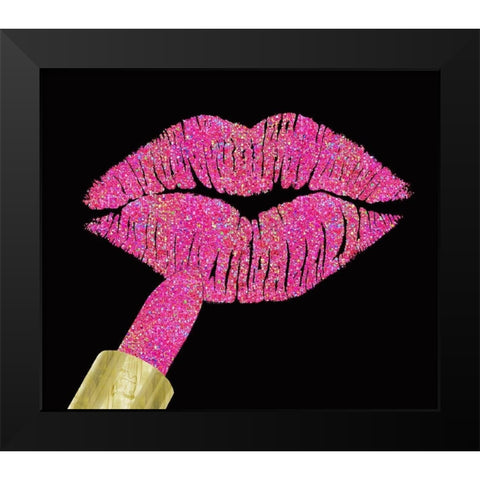 Iridescent Glitter Kiss Hot Pink Black Modern Wood Framed Art Print by Lavoie, Tina