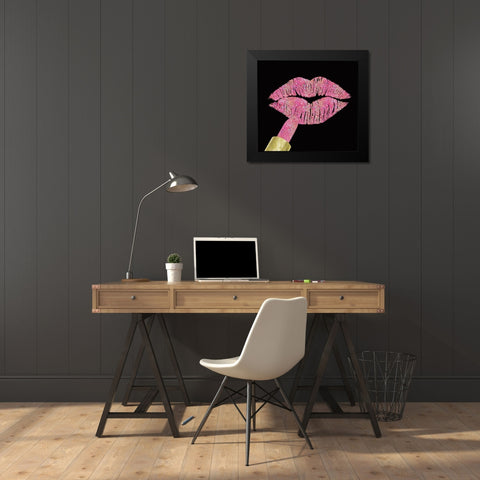 Iridescent Glitter Kiss Pink Black Modern Wood Framed Art Print by Lavoie, Tina